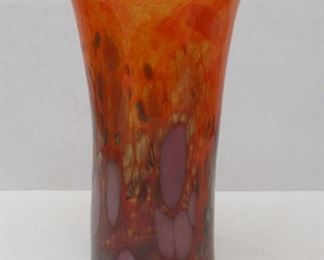 Orange mottled art glass vase.  5.5" tall