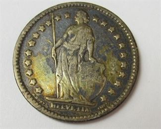 Switzerland silver 1 Franc coin.  1911