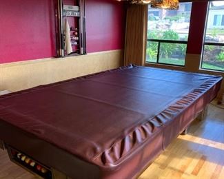 9' Custom built Billiard table- $2500 Slate thick 3 panels, new automatic ball return, new felt, custom balls and pool cue rack, vinyl cover and custom padded cover