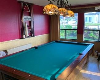 9' Custom built Billiard table- $2500 Slate thick 3 panels, new automatic ball return, new felt, custom balls and pool cue rack, vinyl cover and custom padded cover