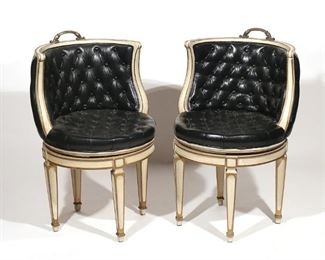 Lot 53 | PAIR CAPITONE LEATHER SWIVEL CHAIRS
