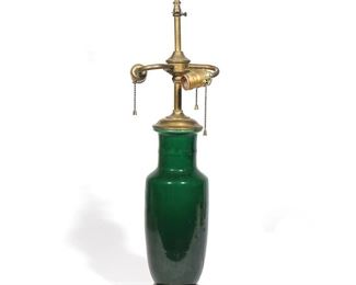 Lot 80 | CHINESE QING DYNASTY MONOCHROMATIC GREEN ROULEAU VASE/LAMP