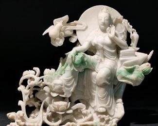 Lot 97 | CARVED MOSS-IN-SNOW JADE FIGURAL GROUP