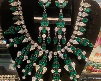 cubic zirconia costume necklace and chandelier earrings