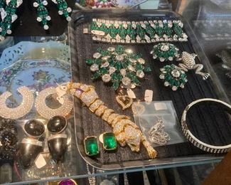 cubic zirconia bracelet and earrings, tiger broach