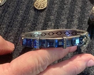 Art deco sterling silver and cut glass bracelet from very early 1900's