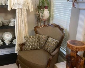 vintage wedding dress hand beaded in Berlin; traditional chair