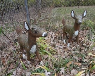 BUY-IT NOW SET OF 3 CONCRETE DEER  BUCK STANDS 30" TO THE ANTLERS, DOE 25"  FAWN IN SEPARATE PHOTO, BUCK HAS A CHIP OFF ONE EAR $200 