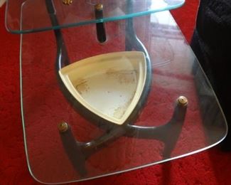BUY-IT NOW PAIR MID CENTURY WOOD & GLASS STEP TABLES WITH REMOVABLE PLANTER 2 OF 2  $400 PAIR 