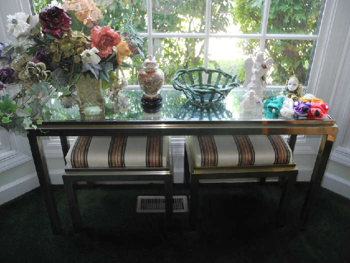 Mirror topped tables in living room