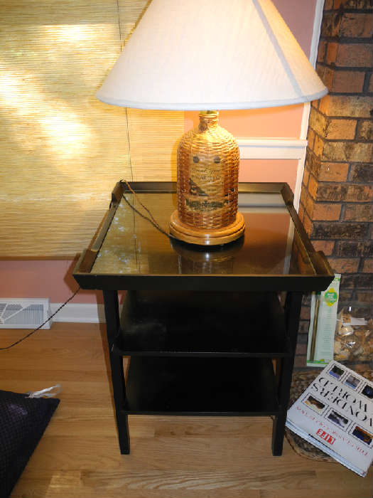 Painted black antique table with glass top