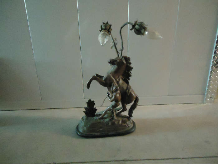 Great antique bronze horse lamp - needs rewiring