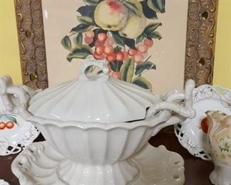 Red Cliff Ironstone tureen & watercolor by Adams