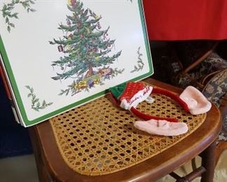 Spode placemats & cane seat side chair