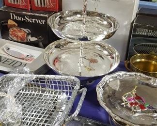 Silver plate four tiered server, also one new in the box