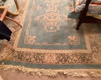 Oriental rug Celadon green and salmon SIZE?  $150 Call or Text for Updated Discount Price 
