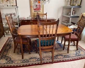 Dining Table Bamboo style $225 - 29”H x 41.5”W x 63.5”L & 4 chairs + 2 arms $250 - Call or Text for Updated Discount Price -
