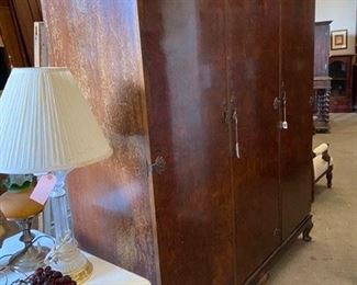 $395 Antique burl wood 1940’s wardrobe - call or text for new updated discount price 