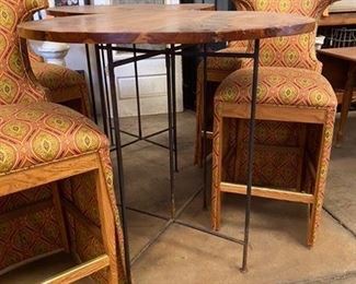 High top table 42” round  - 4 upholstery barstools 
