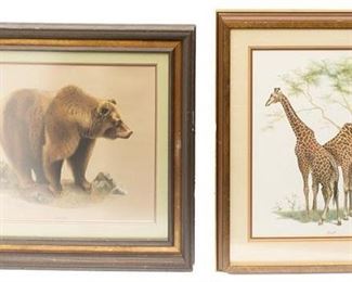 Farnsworth, Pair of Lithographs, "Giraffe" and "Brown Bear", signed in graphite by artist, numbered, framed.
29.5"h x 34"w/ largest