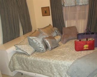 Queen size bed set w headboard w hidden dresser and 2 matching night stands