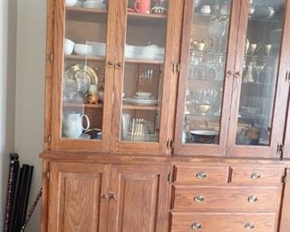 EXTRA LARGE 2 - PIECE HUTCH - SHOW CASE - LOTS OF STORAGE - GREAT FOR A BUSINESS - OFFICE - GREAT STATEMENT PIECE