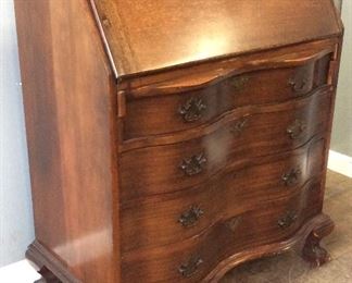 ANTIQUE 1/2 SERPENTINE SECRETARY DESK