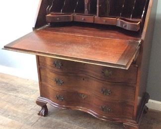 ANTIQUE 1/2 SERPENTINE SECRETARY DESK