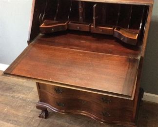 ANTIQUE 1/2 SERPENTINE SECRETARY DESK