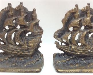 VINTAGE BRONZE SAILBOAT BOOKENDS