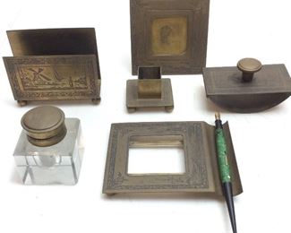 VINTAGE BRASS DESK SET