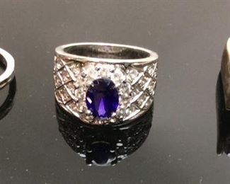 (3) 925 SILVER RINGS, PURPLE STONE,