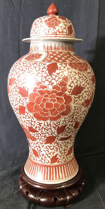 Vintage Chinoiserie Asian Urn Vase W Stand