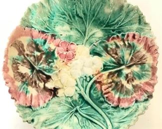 Antique MAJOLICA Porcelain Floral & Leaf Platter