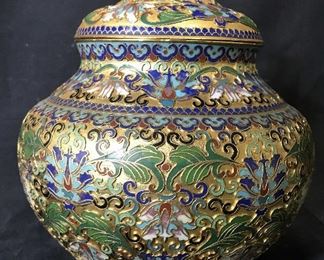 Vintage Asian Gilded Cloisonné Urn Ginger Jar