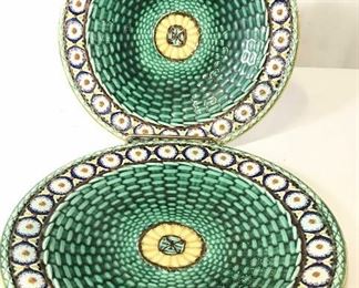 Pair Antique WEDGWOOD MAJOLICA Porcelain Plates