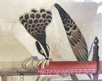 Framed Signed Chinese Watercolor Bird Artwork