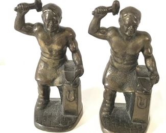 Pair Cast Bronze Blacksmith Bookends
