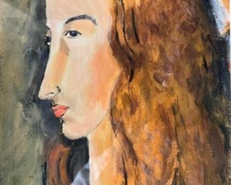 Signed Gouache Painting AFTER MODIGLIANI