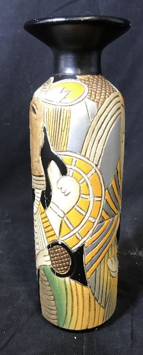 Abstract Cubist Hand Painted Porcelain Vase