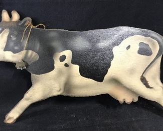 Signed Wooden Cow Figural Sign 1998