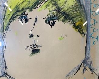 NL Signed Portrait Pastel Drawing 1968