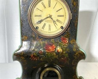 Antique JC BROWN painted Tole Metal Clock