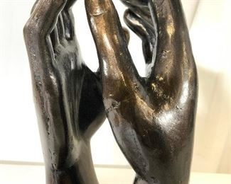 Metal Hands Sculpture on Marble Base