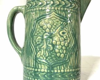 Vintage Antique Green Glazed Ceramic Pitcher