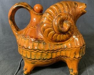 Vintage Ceramic Ram Decanter Vessel, Russia