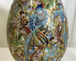 Asian Cloisonne Egg Ornament with Bird Figurals