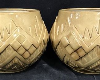 Pair Atlantic Mold Southwestern Style Ceramic Pots