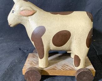 Vintage Wooden Pull Cow Toy