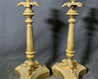 Pair Antique Gilded Metal Candle Sticks